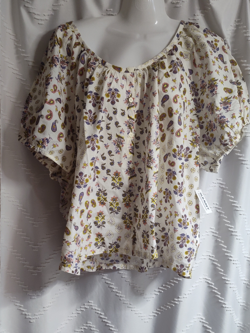 Old Navy Cream Floral Paisley Off-Shoulder Blouse